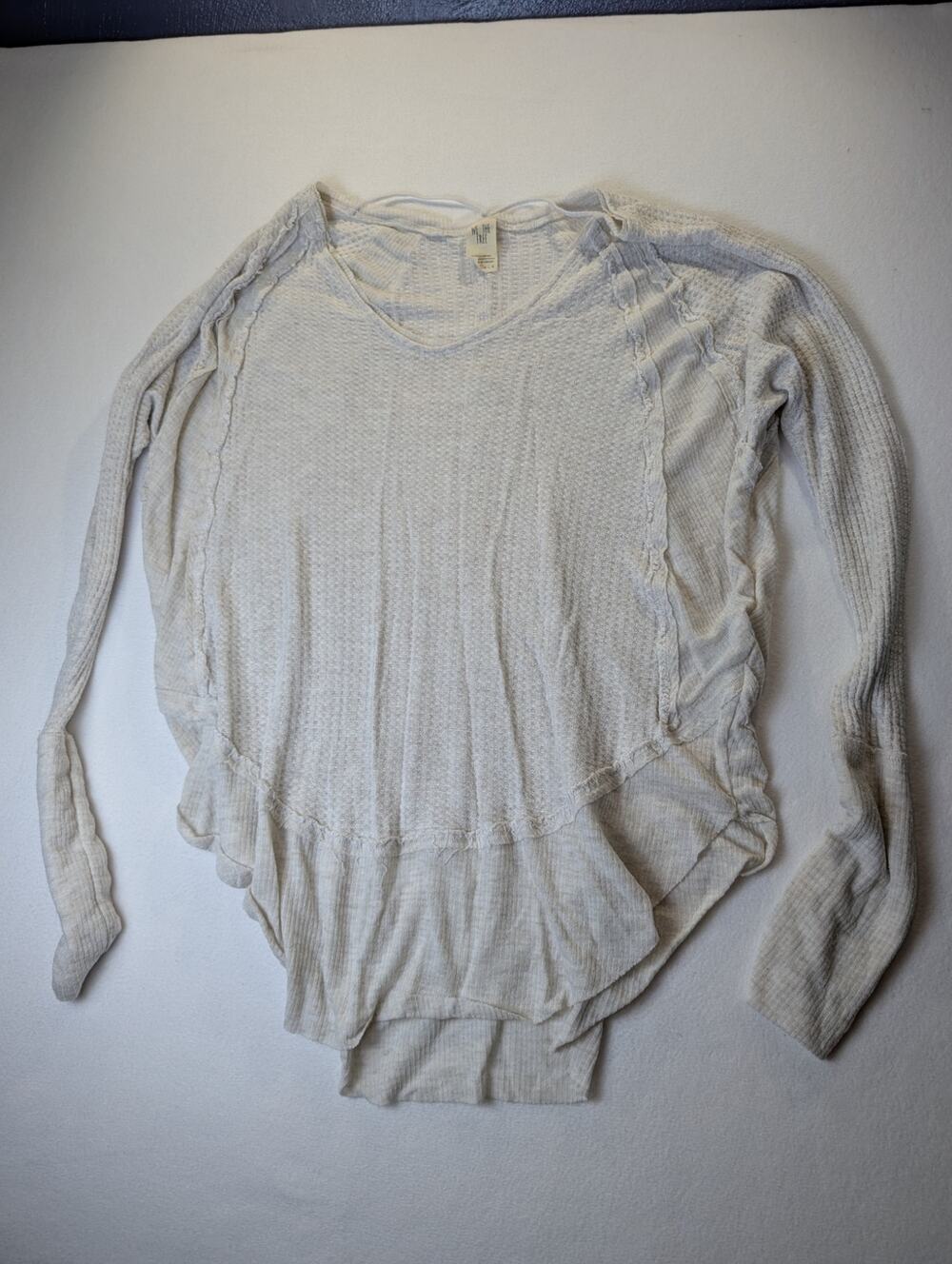 Free People Cream Thermal Long Sleeve High Low Top Size S Bohemian Boho Knit